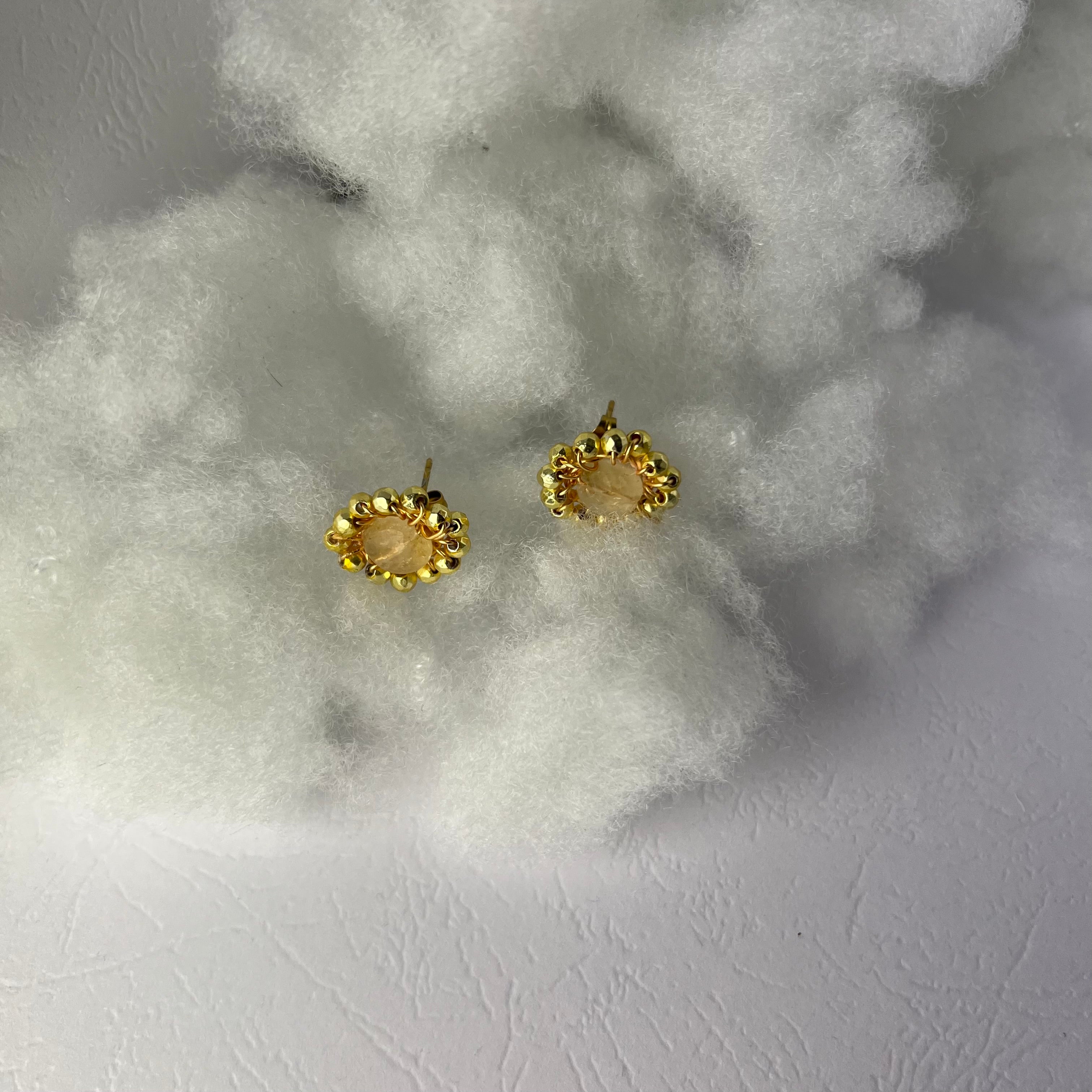 Złote Kolczyki Sztyfty "Golden Sun" – Handmade z Cytrynem